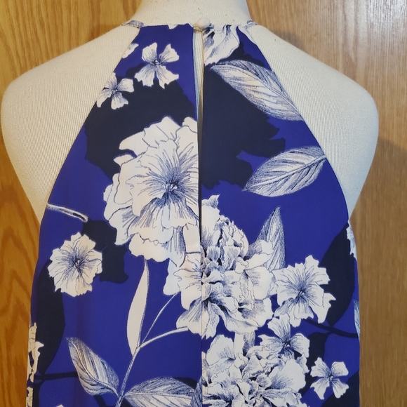Tahari floral high low sleeveless maxi dress purplish blue polyester size S - Picture 10 of 13
